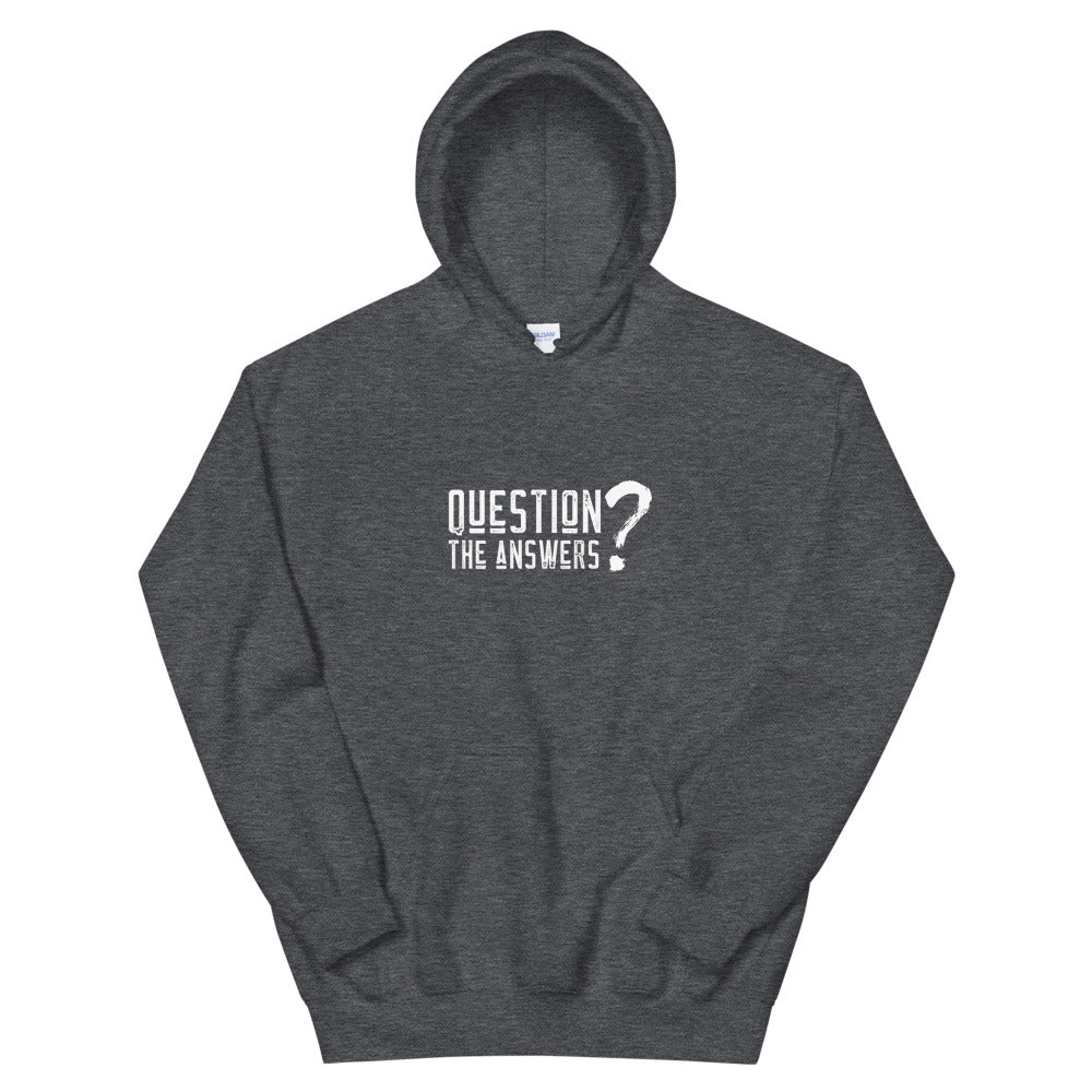 Question the answers - Unisex Hoodie (white text) by DarkByteGear