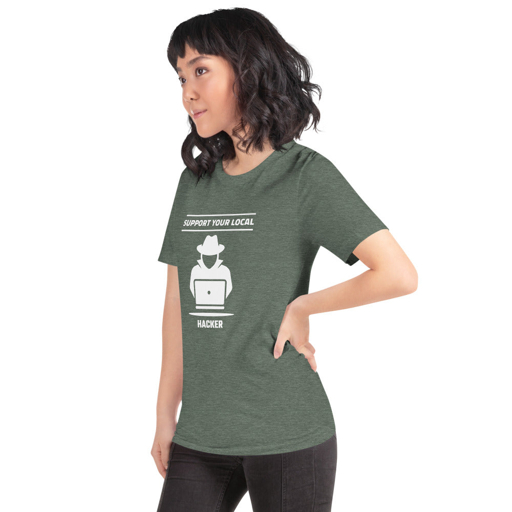 Support your local hacker - Short-Sleeve Unisex T-Shirt (white text) by DarkByteGear