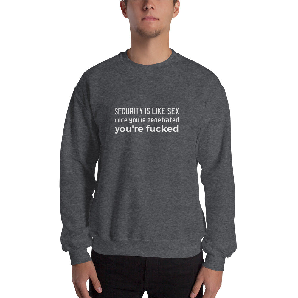 Security is like sex, once you're penetrated, you're fucked - Unisex Sweatshirt (white text) by DarkByteGear