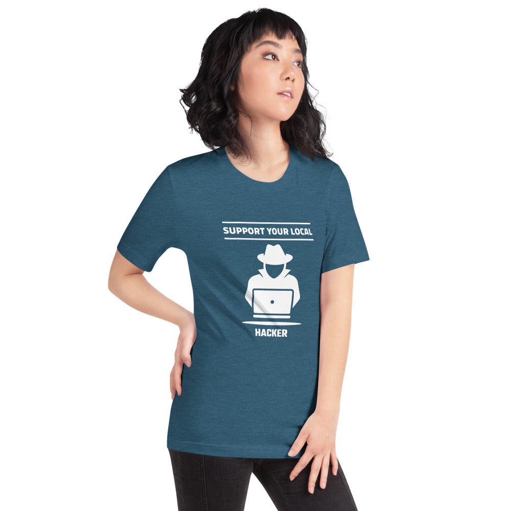 Support your local hacker - Short-Sleeve Unisex T-Shirt (white text) by DarkByteGear