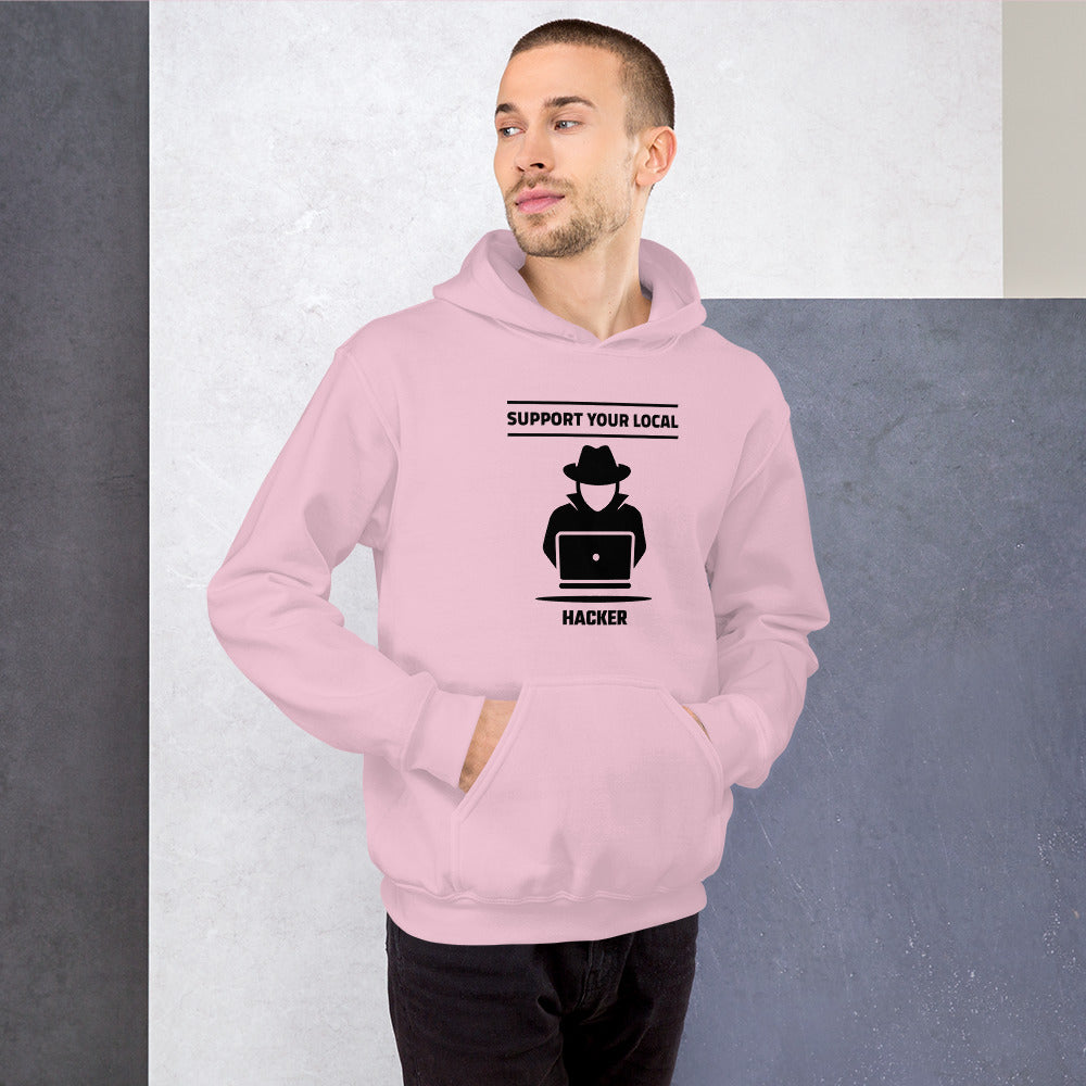 Support your local hacker - Unisex Hoodie (black text) by DarkByteGear