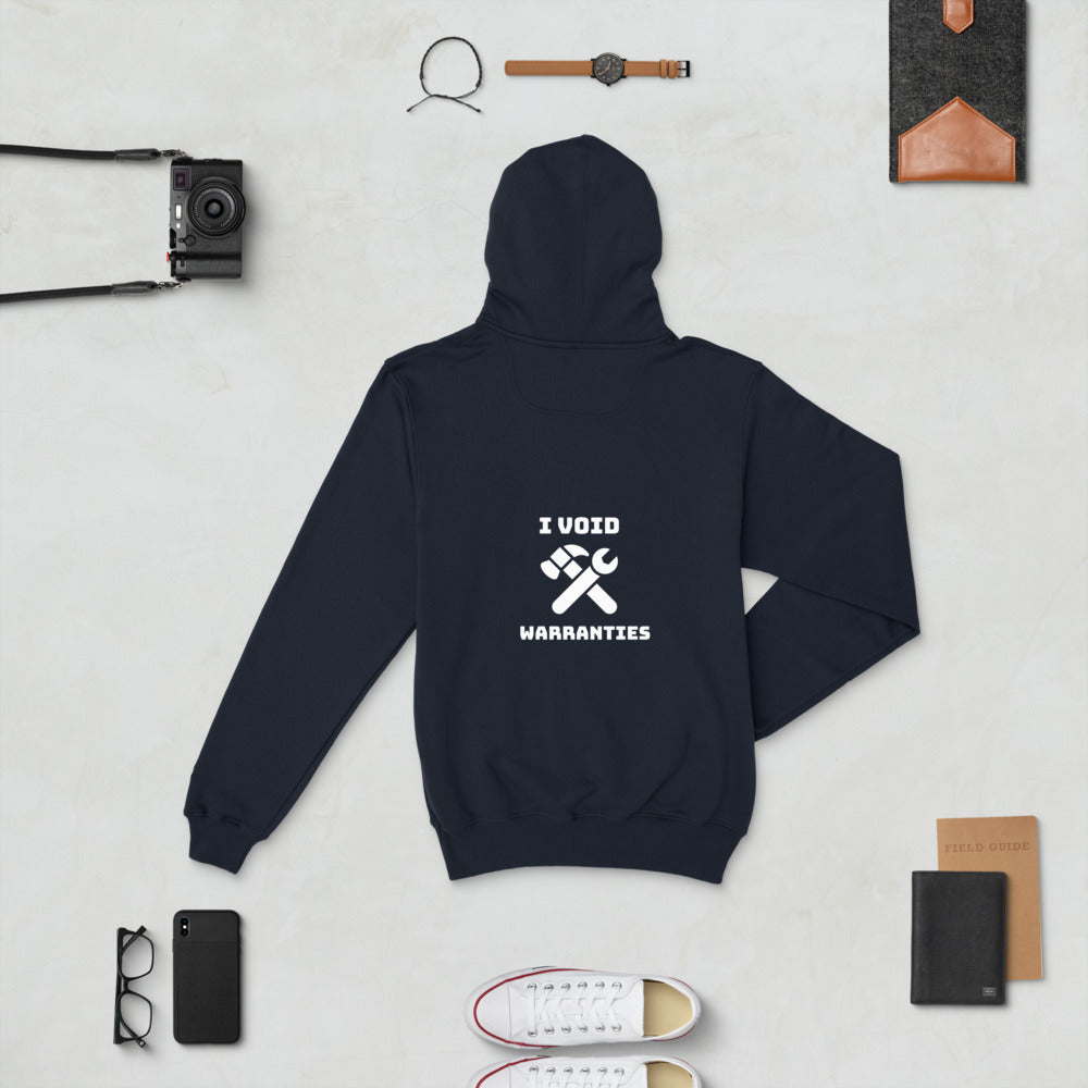 I void warranties - Champion Hoodie (white text) by DarkByteGear