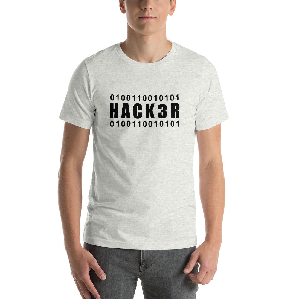 0100110010101 Hack3r - Short-Sleeve Unisex T-Shirt (black text) by DarkByteGear