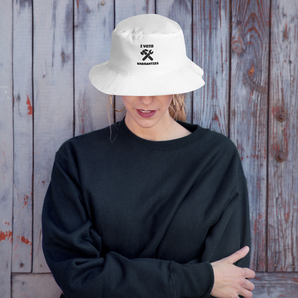I void warranties- Bucket Hat (black text) by DarkByteGear