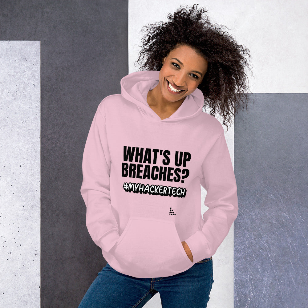 What's up breaches? - Unisex Hoodie (black text) by DarkByteGear