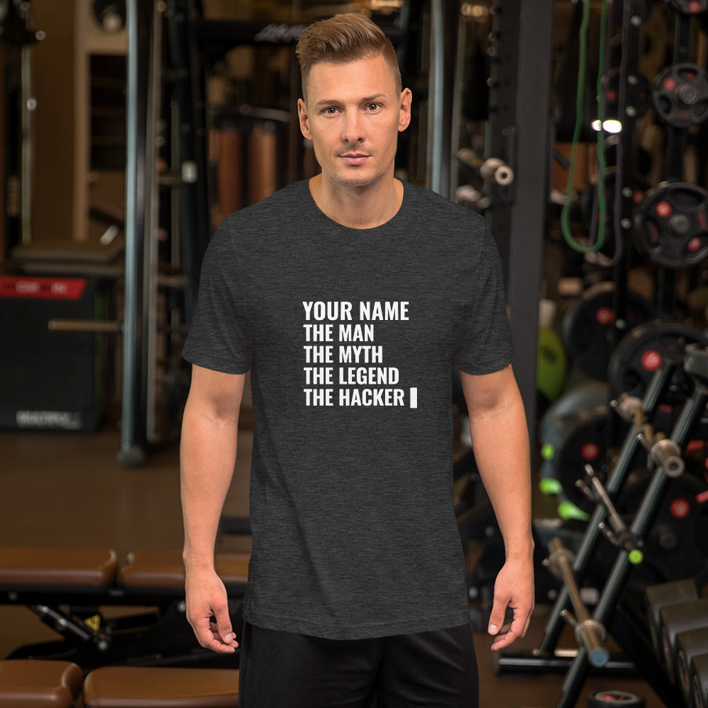 THE LEGEND THE HACKER - Short-Sleeve Unisex T-Shirt (white text) by DarkByteGear
