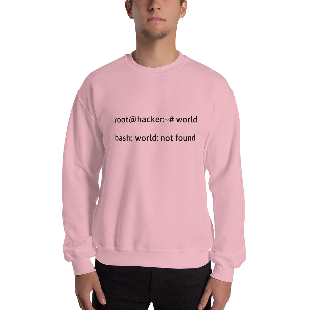 root@hacker:~# world bash: world: not found - Sweatshirt (black text) by DarkByteGear