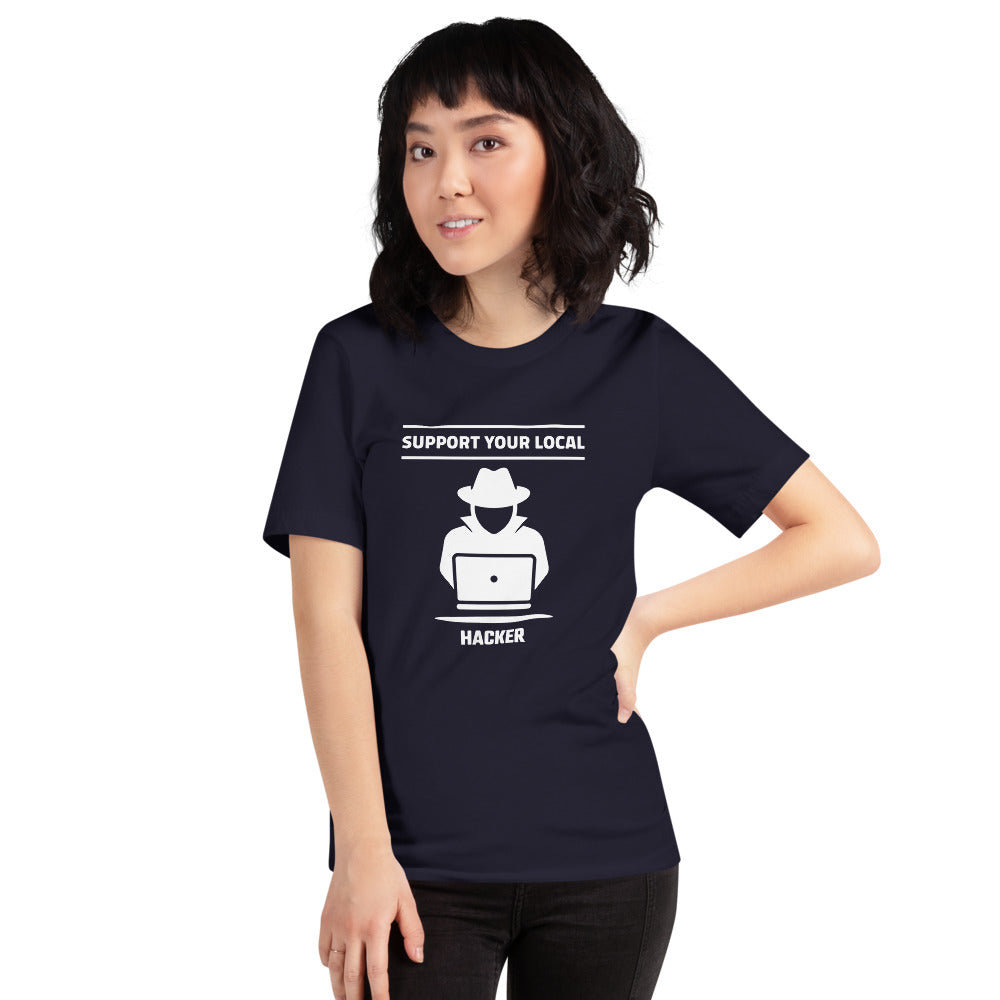 Support your local hacker - Short-Sleeve Unisex T-Shirt (white text) by DarkByteGear