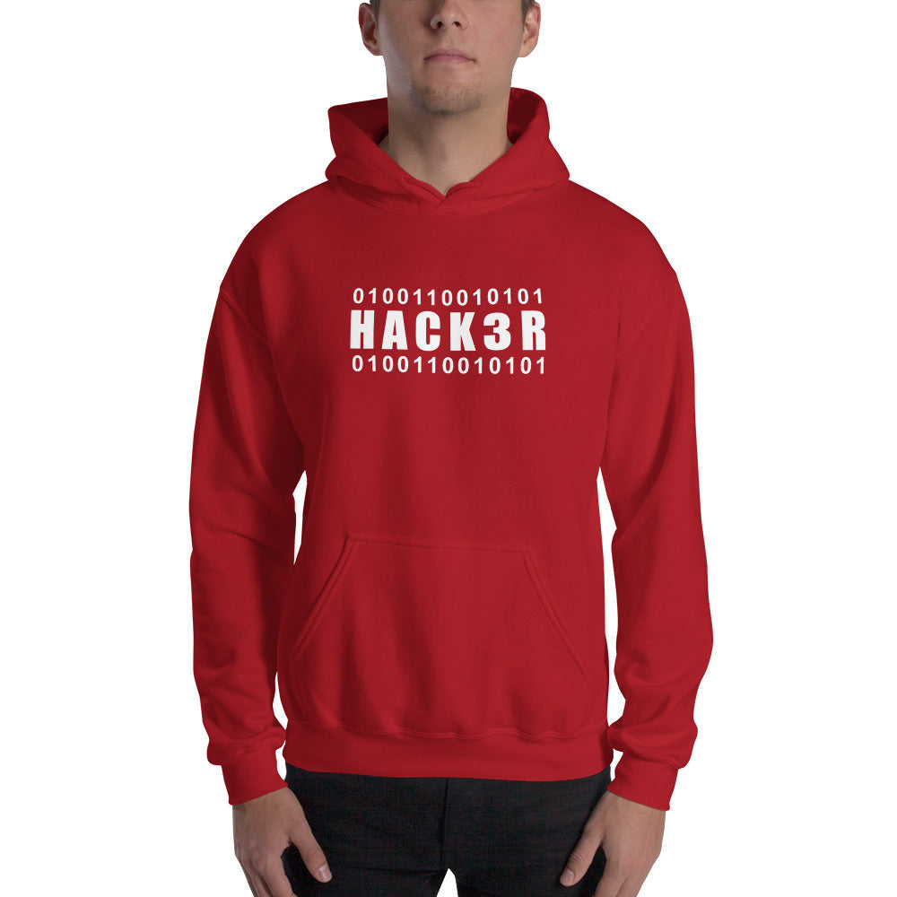 0100110010101 Hack3r - Hooded Sweatshirt (white text) by DarkByteGear