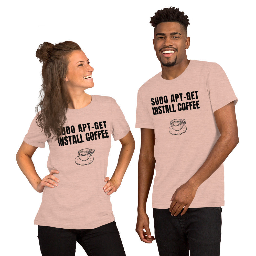 SUDO APT-GET INSTALL COFFEE - Short-Sleeve Unisex T-Shirt (black text) by DarkByteGear