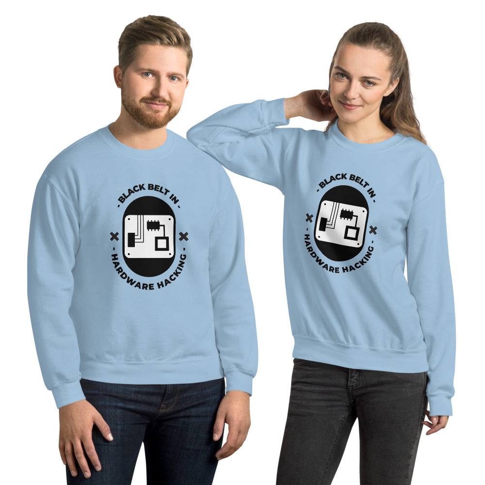 Black belt in hardware hacking - Unisex Sweatshirt (black text) by DarkByteGear