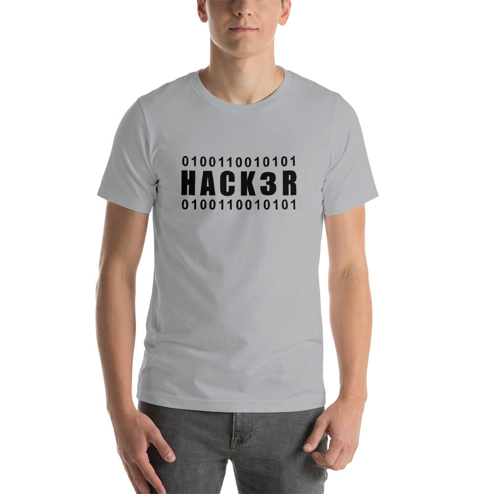 0100110010101 Hack3r - Short-Sleeve Unisex T-Shirt (black text) by DarkByteGear