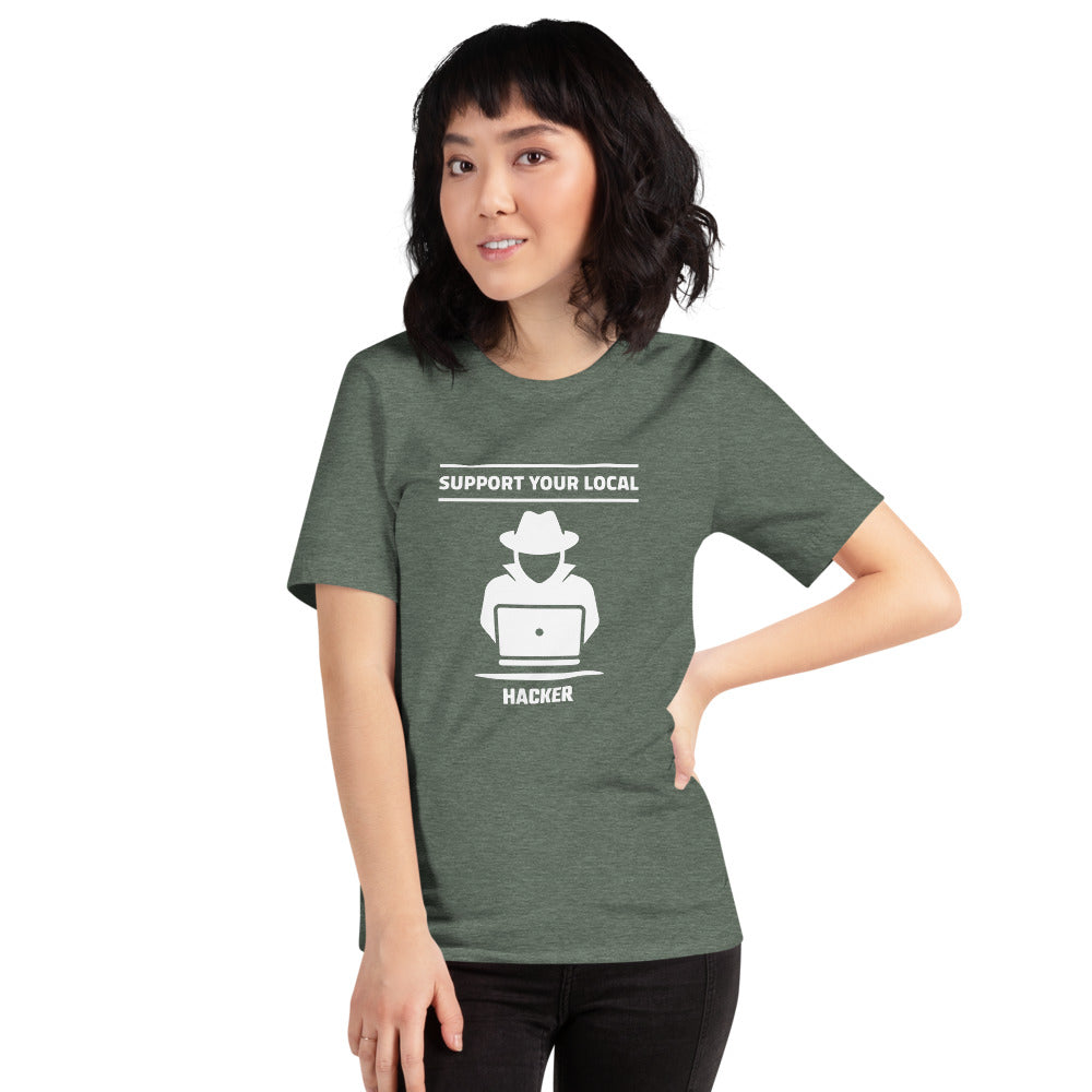 Support your local hacker - Short-Sleeve Unisex T-Shirt (white text) by DarkByteGear