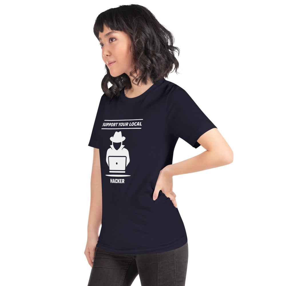 Support your local hacker - Short-Sleeve Unisex T-Shirt (white text) by DarkByteGear