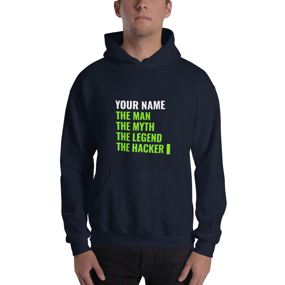 THE LEGEND THE HACKER - Unisex Hoodie (green text) by DarkByteGear