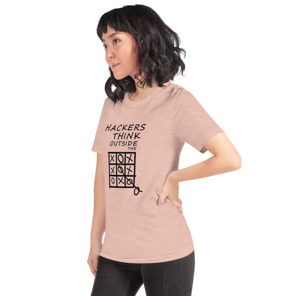 Hackers think outside the box - Short-Sleeve Unisex T-Shirt (black text) by DarkByteGear