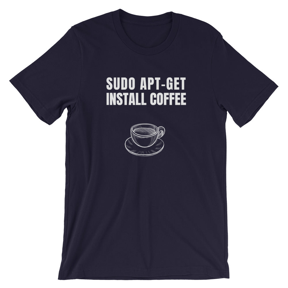 SUDO APT-GET INSTALL COFFEE - Short-Sleeve Unisex T-Shirt (white text) by DarkByteGear