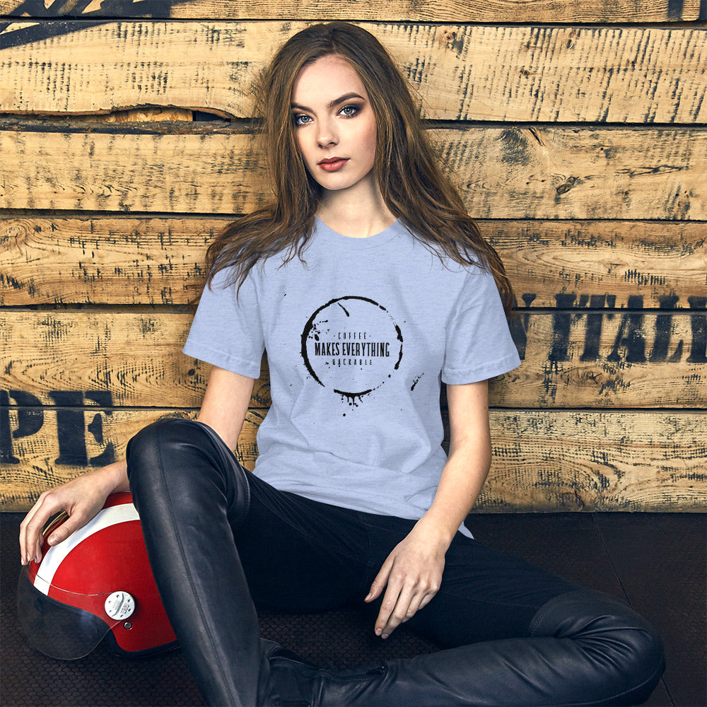Coffee makes everything hackable - Short-Sleeve Unisex T-Shirt (black text) by DarkByteGear