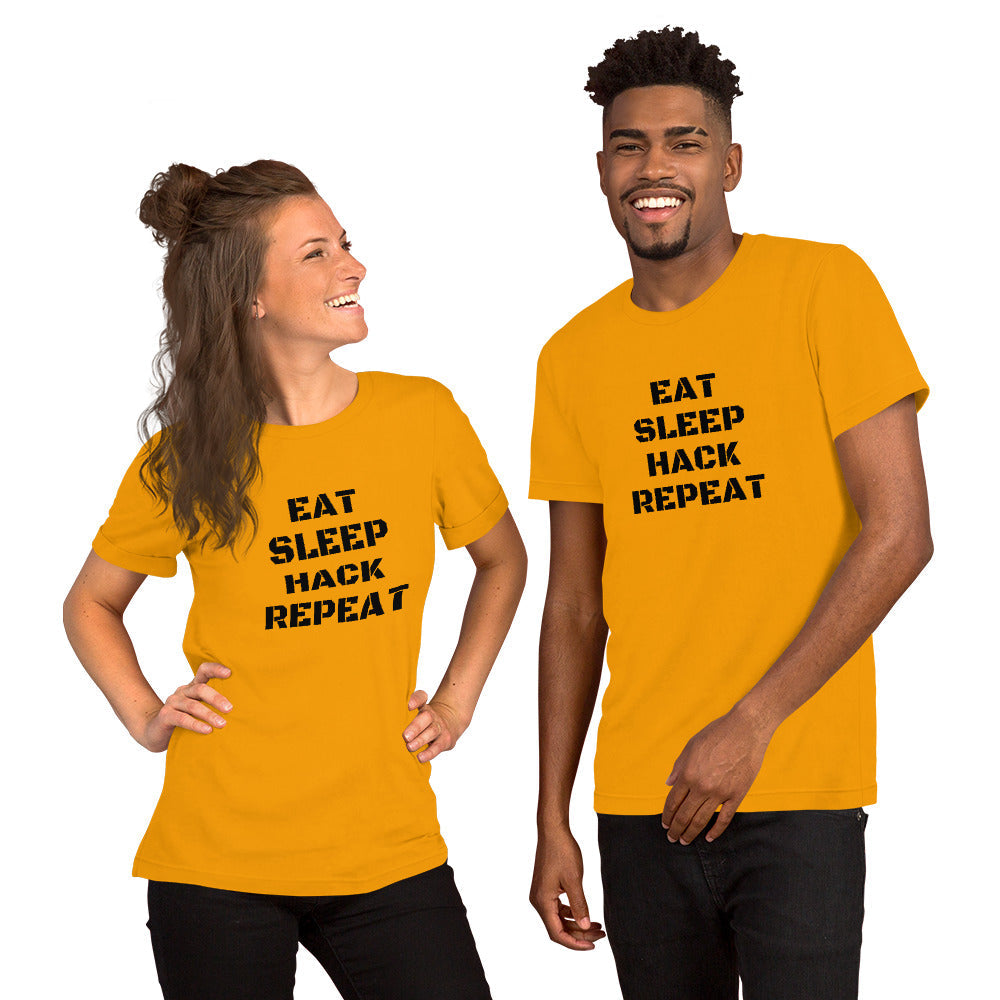 EAT SLEEP HACK REPEAT - Short-Sleeve Unisex T-Shirt (black text) by DarkByteGear
