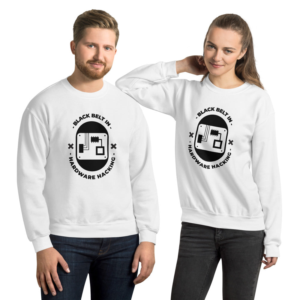 Black belt in hardware hacking - Unisex Sweatshirt (black text) by DarkByteGear