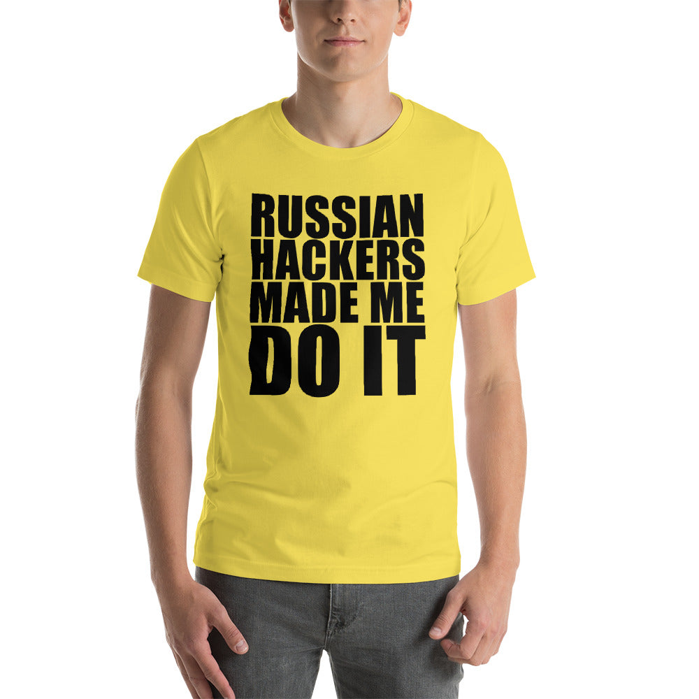 Russian hackers - Short-Sleeve Unisex T-Shirt (black text) by DarkByteGear