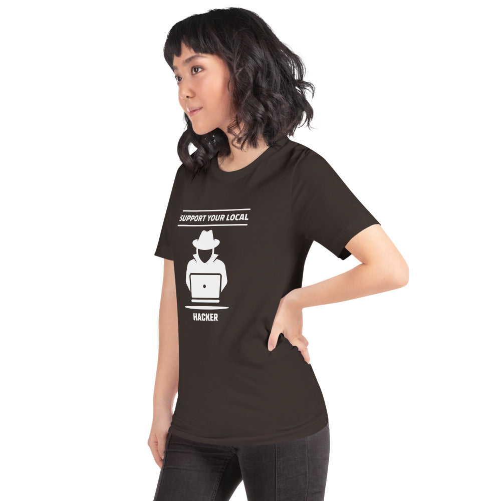 Support your local hacker - Short-Sleeve Unisex T-Shirt (white text) by DarkByteGear