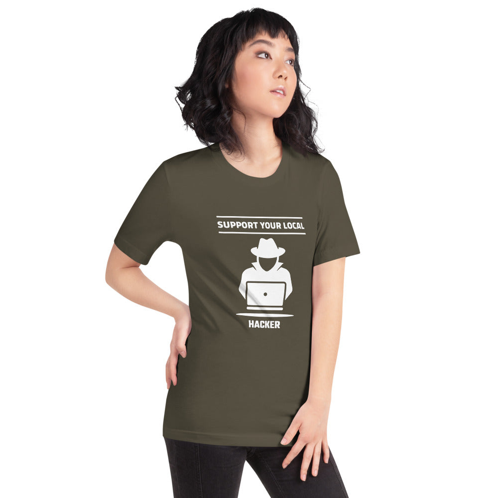Support your local hacker - Short-Sleeve Unisex T-Shirt (white text) by DarkByteGear