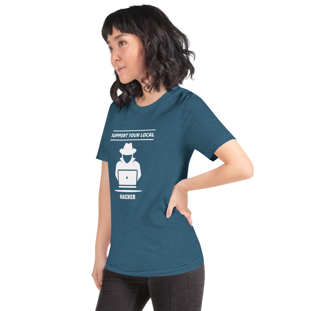Support your local hacker - Short-Sleeve Unisex T-Shirt (white text) by DarkByteGear