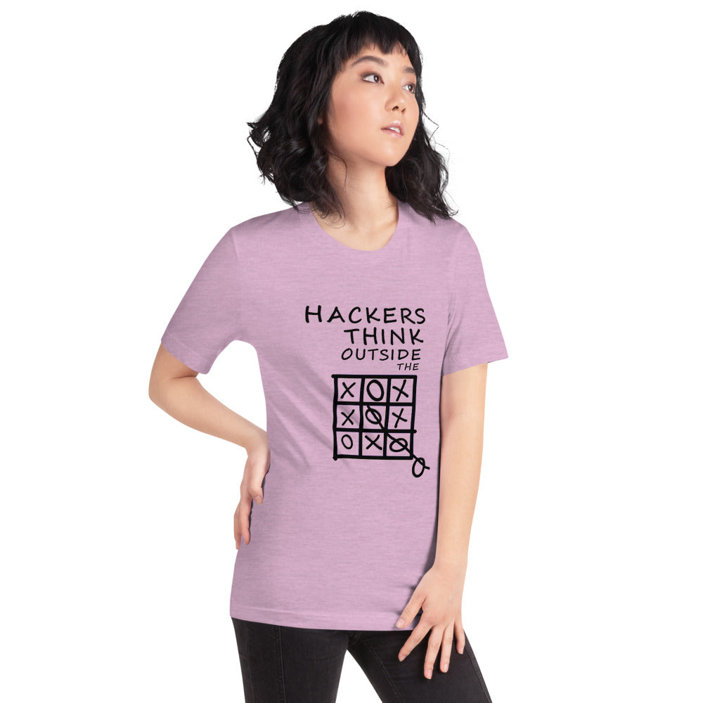 Hackers think outside the box - Short-Sleeve Unisex T-Shirt (black text) by DarkByteGear