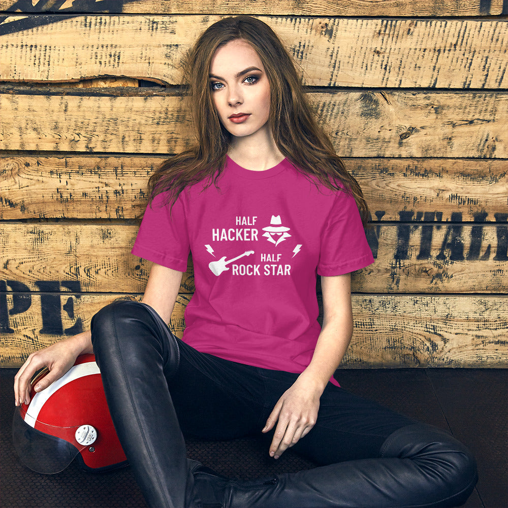 Half Hacker Half Rock Star - Short-Sleeve Unisex T-Shirt (white text) by DarkByteGear