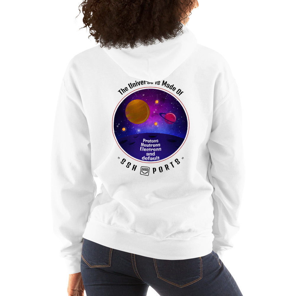 The Universe Is Made Of Default SSH Ports - Unisex Hoodie (black text) by DarkByteGear