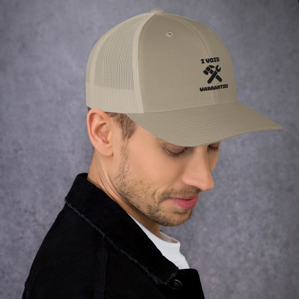 I void warranties - Trucker Cap (black text) by DarkByteGear