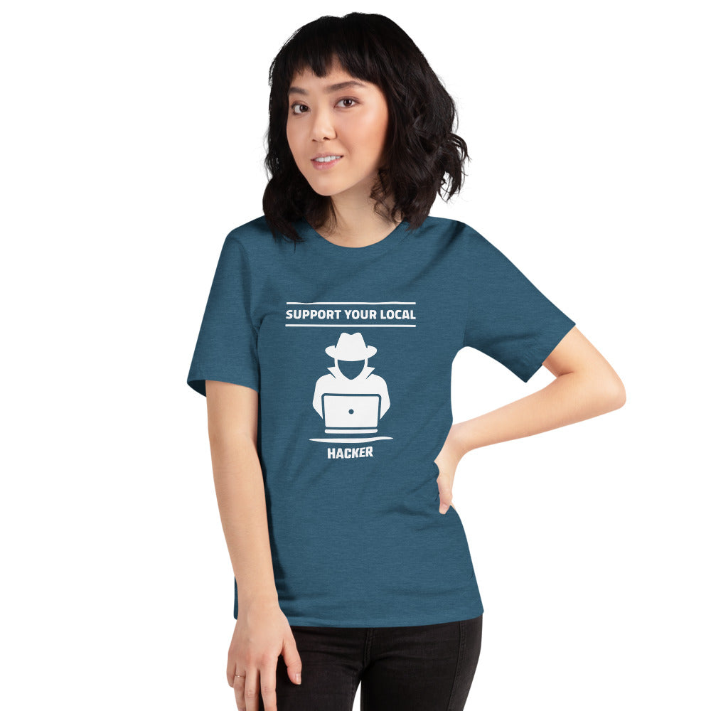 Support your local hacker - Short-Sleeve Unisex T-Shirt (white text) by DarkByteGear
