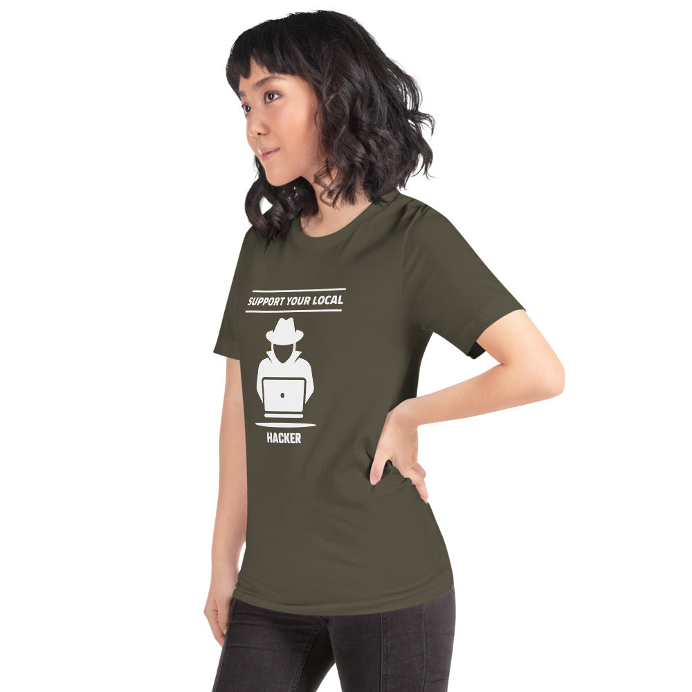 Support your local hacker - Short-Sleeve Unisex T-Shirt (white text) by DarkByteGear