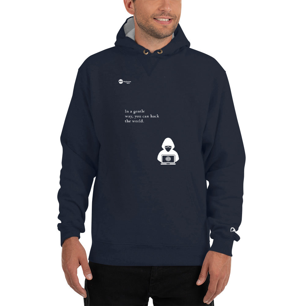You can hack the world - Champion Hoodie (white text) by DarkByteGear