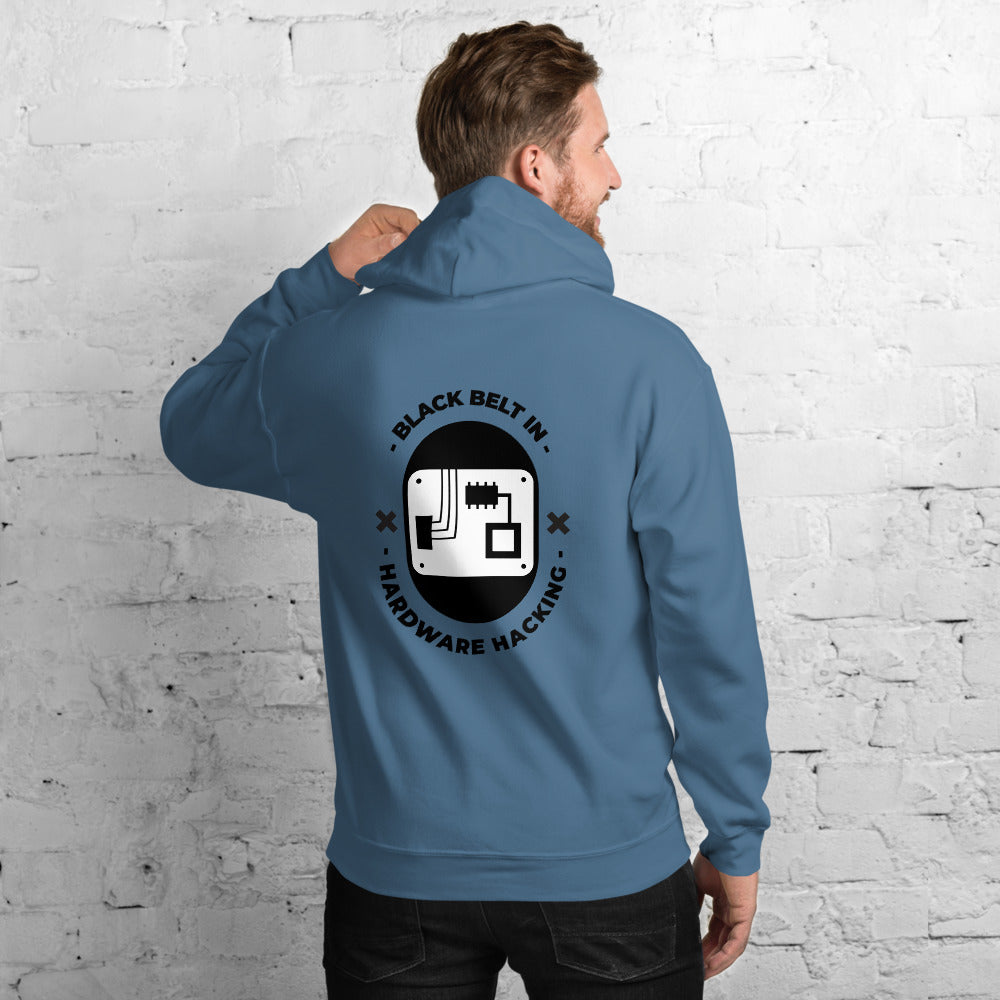 Black belt in hardware hacking - Unisex Hoodie (black text) by DarkByteGear