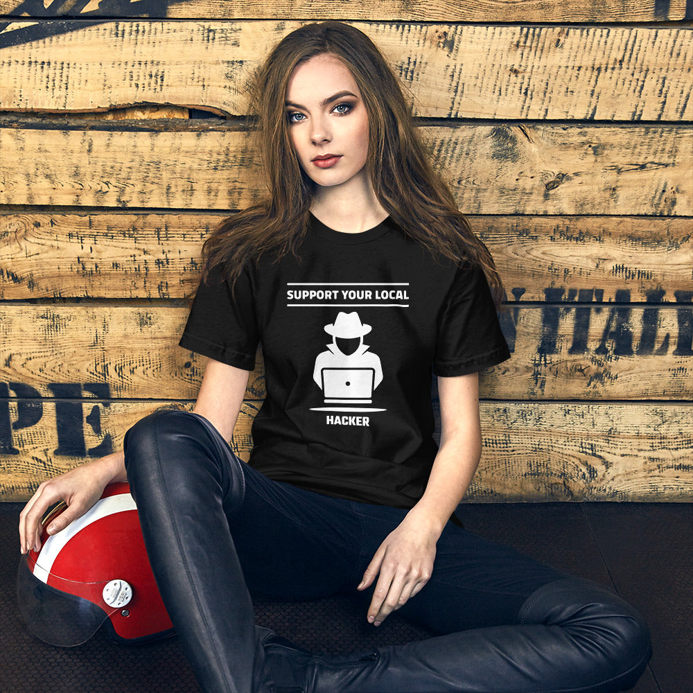 Support your local hacker - Short-Sleeve Unisex T-Shirt (white text) by DarkByteGear