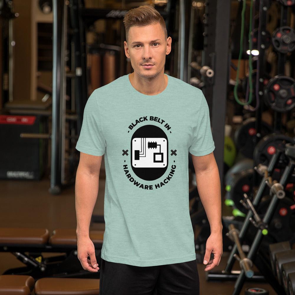Black belt in hardware hacking - Short-Sleeve Unisex T-Shirt (black text) by DarkByteGear