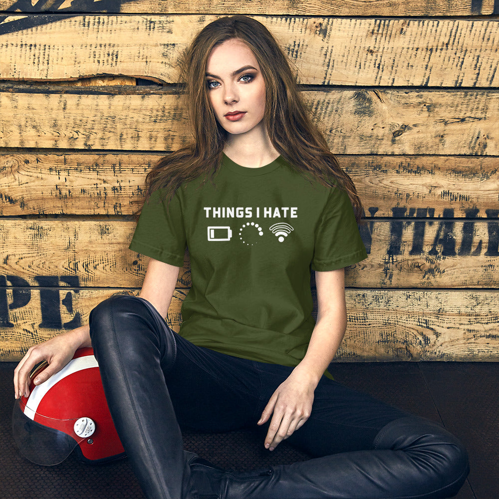 Things I hate - Short-Sleeve Unisex T-Shirt (white text) by DarkByteGear