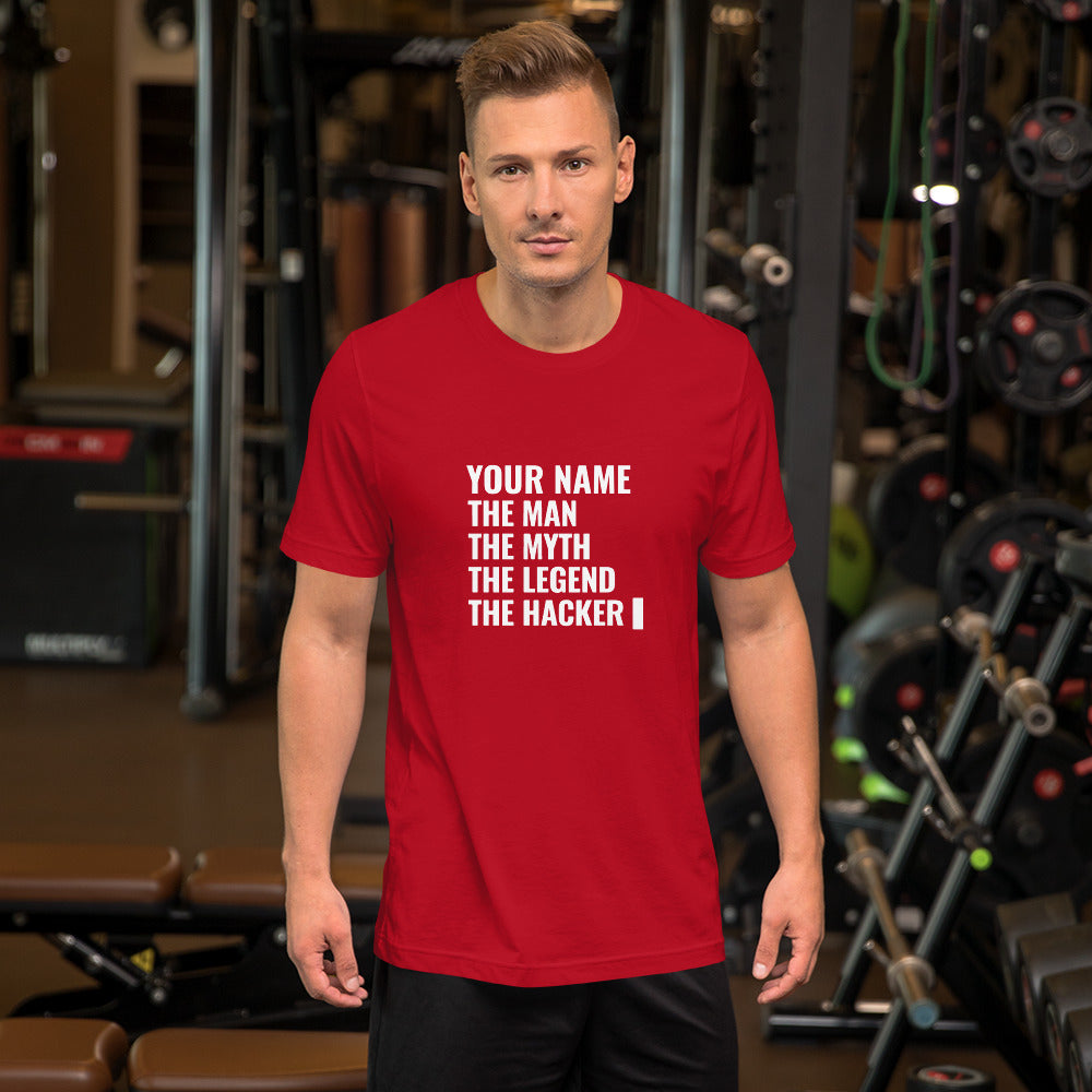 THE LEGEND THE HACKER - Short-Sleeve Unisex T-Shirt (white text) by DarkByteGear