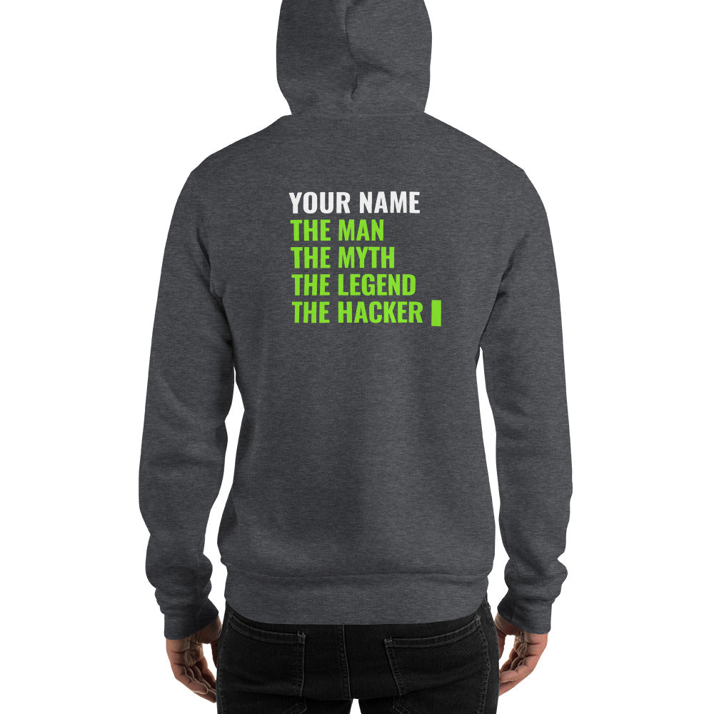 THE LEGEND THE HACKER - Unisex Hoodie (green text) by DarkByteGear