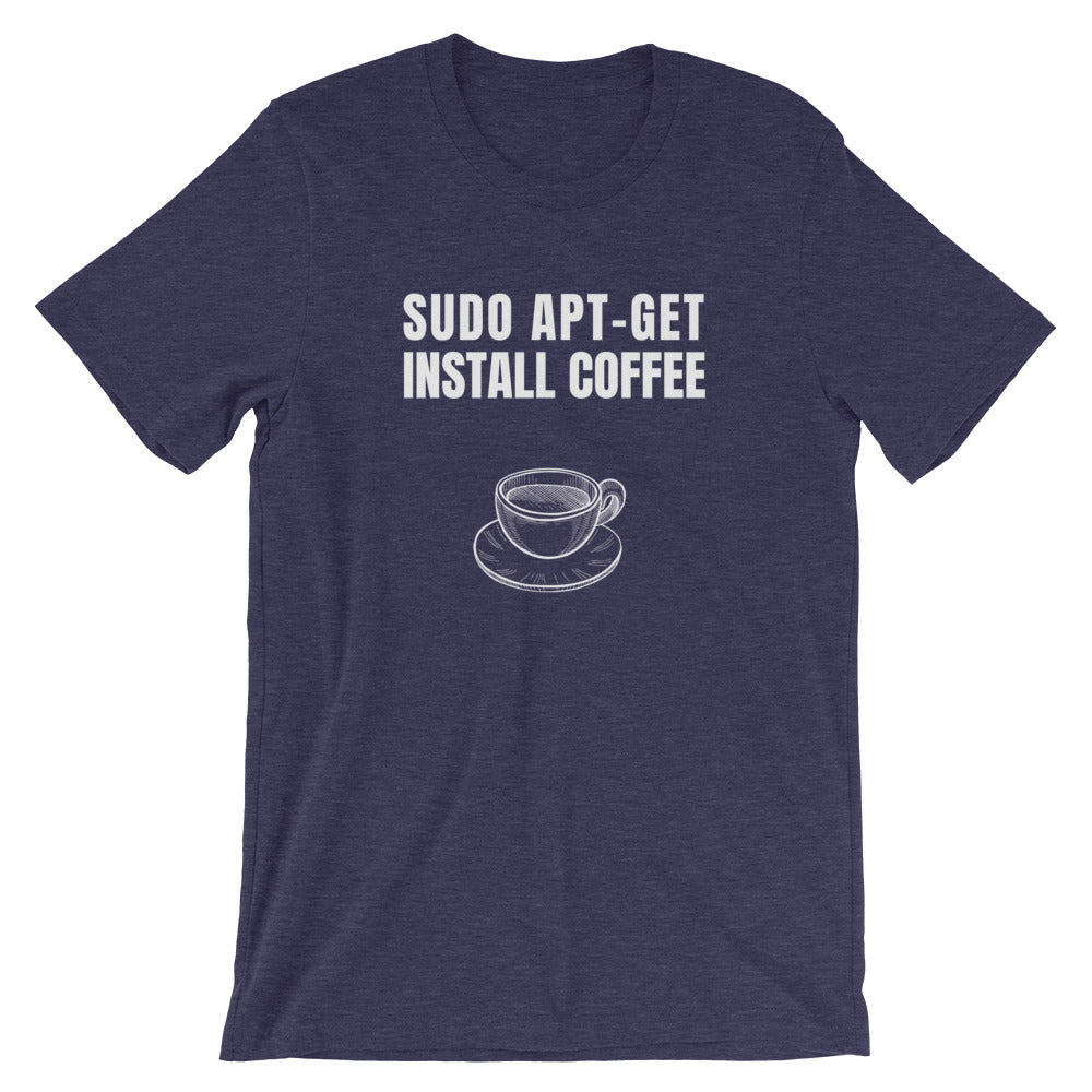SUDO APT-GET INSTALL COFFEE - Short-Sleeve Unisex T-Shirt (white text) by DarkByteGear