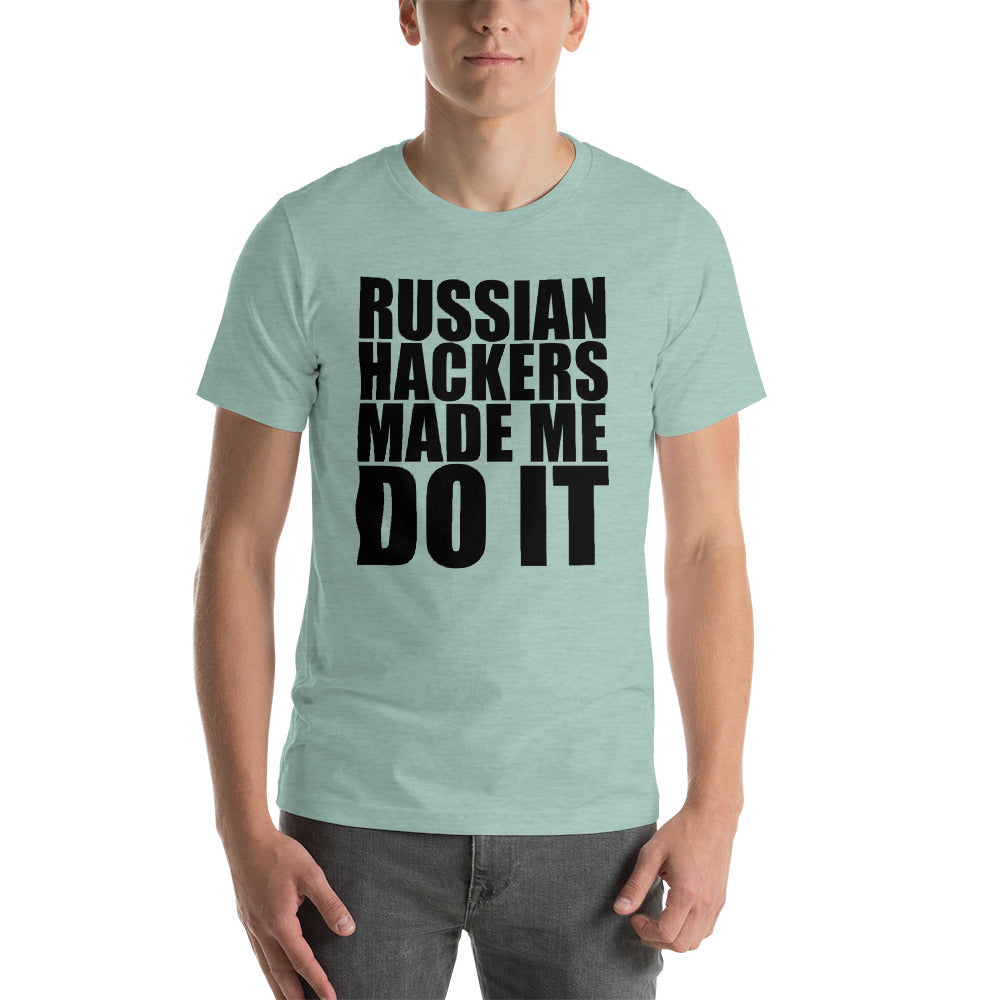 Russian hackers - Short-Sleeve Unisex T-Shirt (black text) by DarkByteGear