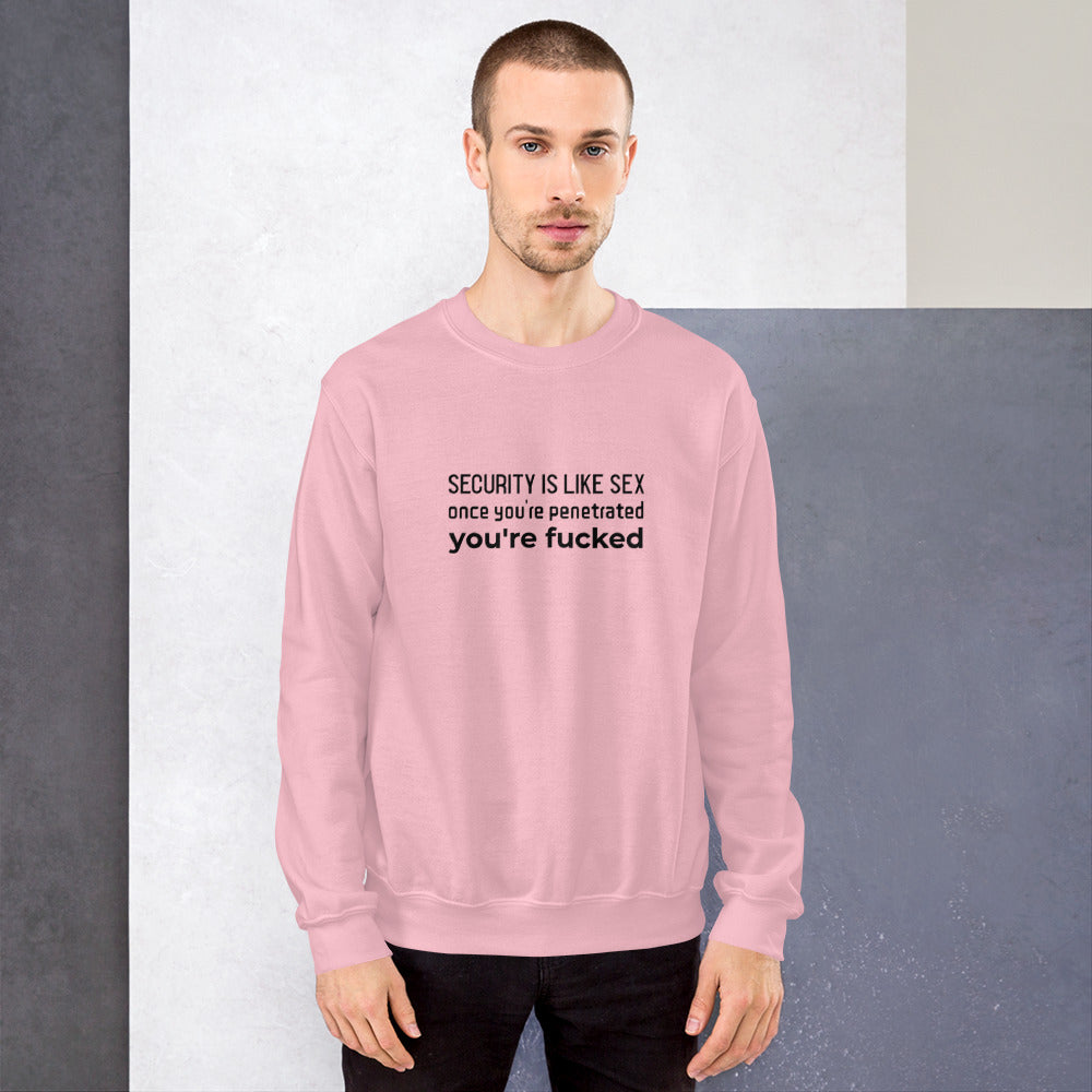Security is like sex, once you're penetrated, you're fucked - Unisex Sweatshirt (black text) by DarkByteGear