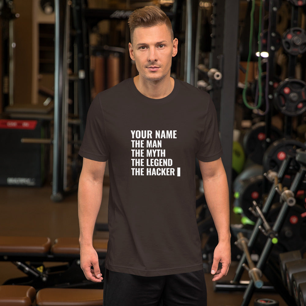 THE LEGEND THE HACKER - Short-Sleeve Unisex T-Shirt (white text) by DarkByteGear