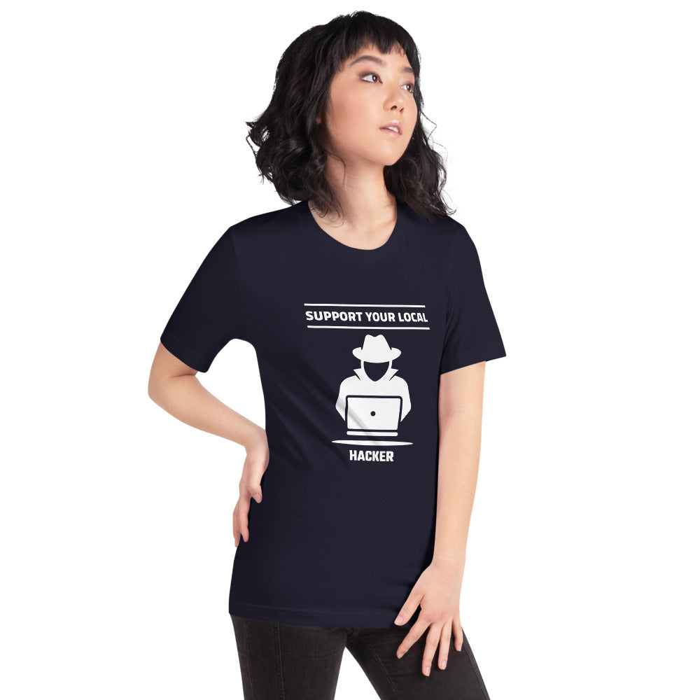 Support your local hacker - Short-Sleeve Unisex T-Shirt (white text) by DarkByteGear