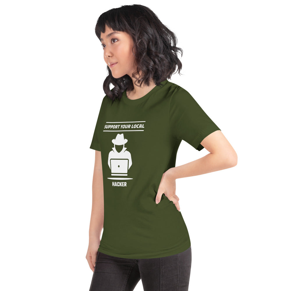Support your local hacker - Short-Sleeve Unisex T-Shirt (white text) by DarkByteGear