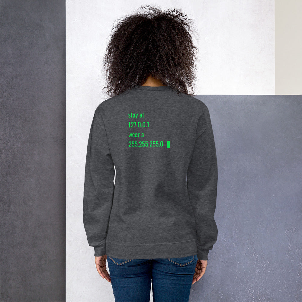 stay at at home, wear a mask v2 - Unisex Sweatshirt (with back design) by DarkByteGear