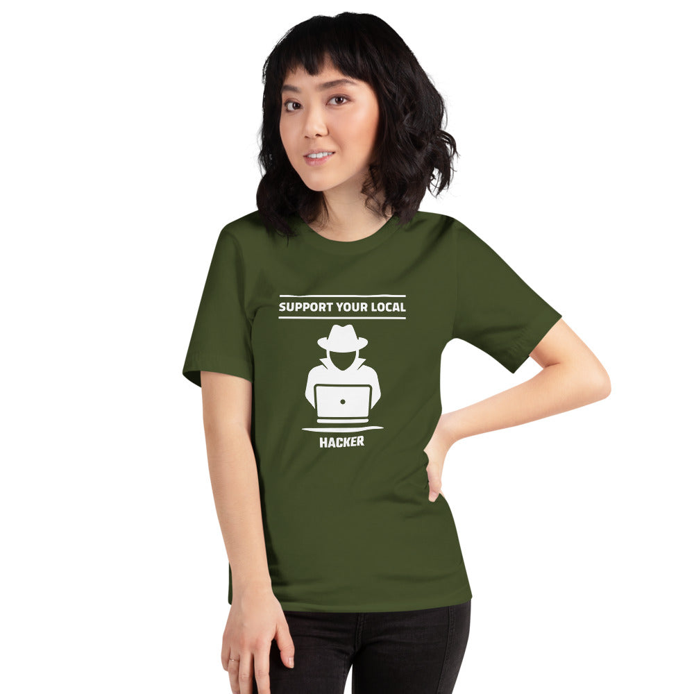 Support your local hacker - Short-Sleeve Unisex T-Shirt (white text) by DarkByteGear