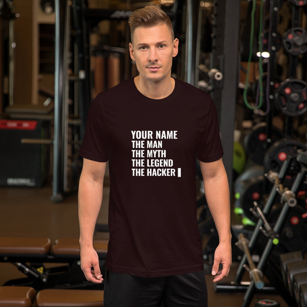 THE LEGEND THE HACKER - Short-Sleeve Unisex T-Shirt (white text) by DarkByteGear